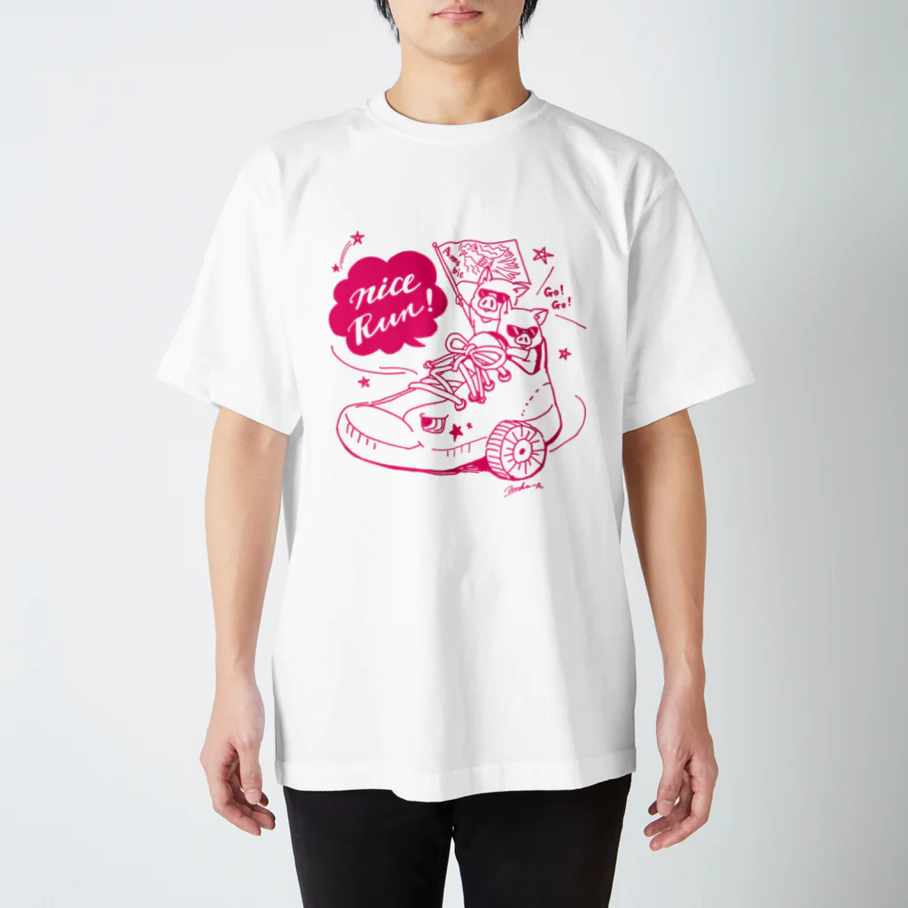 Hitotsuki Designのカラーが選べる/Twin pigs (プリント:Pink） スタンダードTシャツ