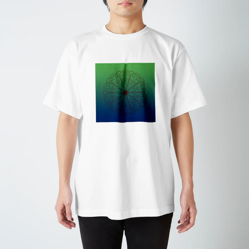 星月島の夜の緑と青の曼荼羅構図 スタンダードTシャツ