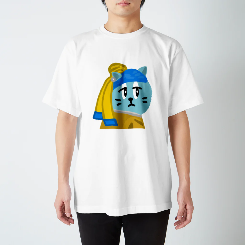 えんぴつの真珠の耳飾りのネコ　graffitianimal スタンダードTシャツ