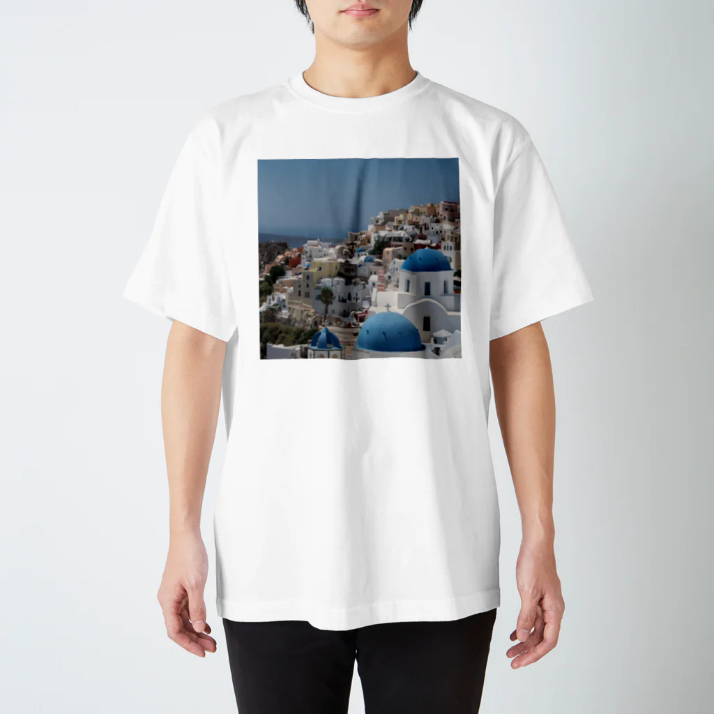 旅好きアルパカの【世界一周旅】ギリシャ　サントリーニ島の景色 スタンダードTシャツ