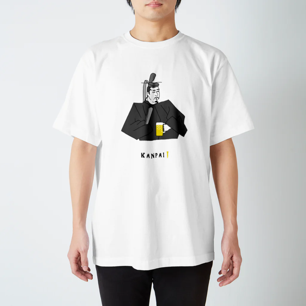 ビールとアート TM-3 Designの偉人 × BEER（源頼朝）黒線画 スタンダードTシャツ