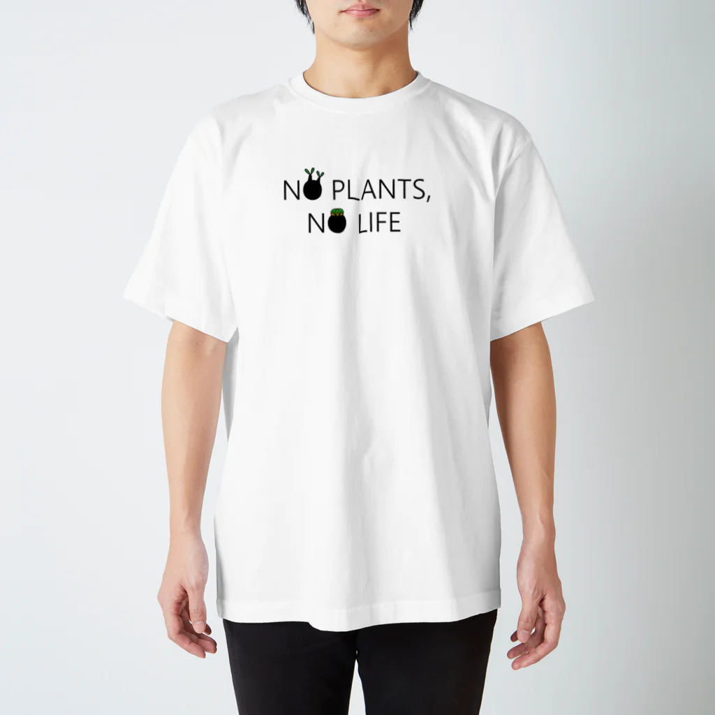 Komari + plantsのノープランツ、ノーライフ　BLACKFONT Ver. スタンダードTシャツ