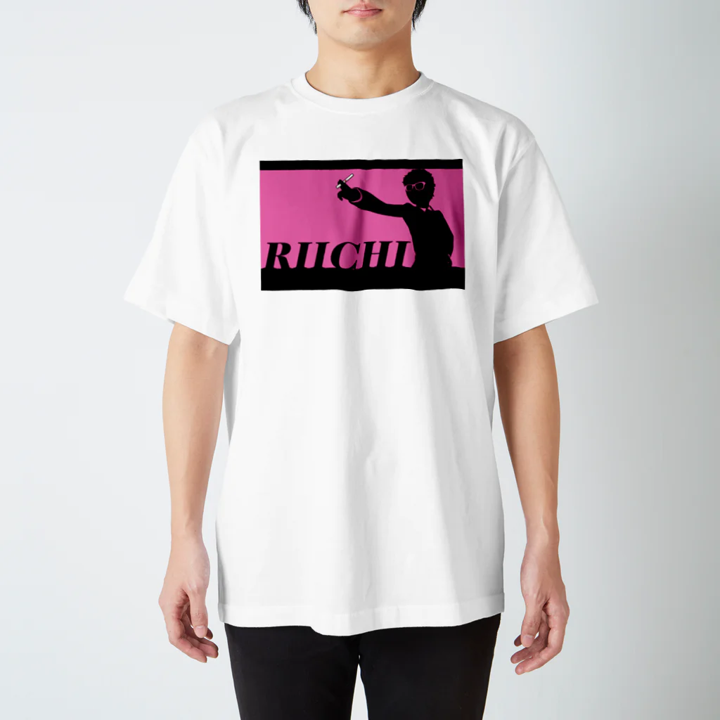 麻雀カッコイイシリーズのRIICHI　ピンク スタンダードTシャツ