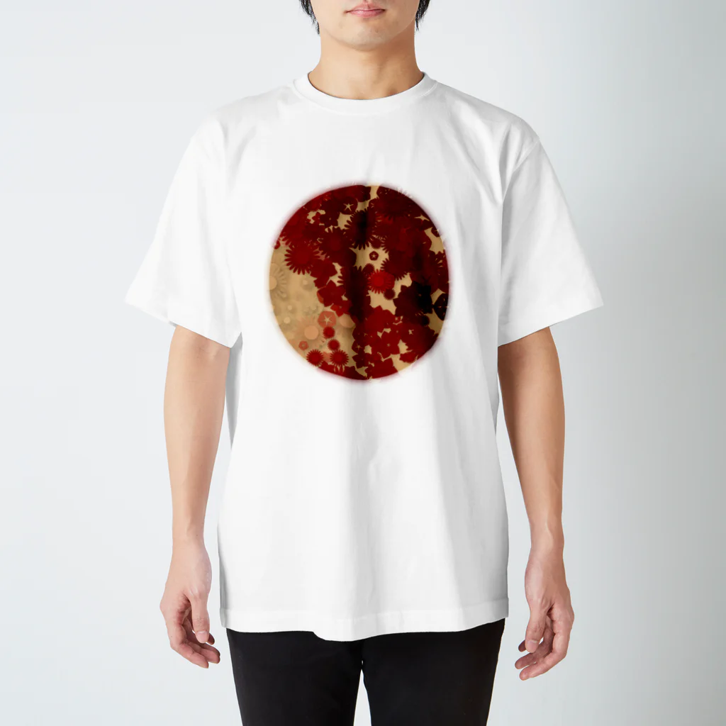 pianocurve DesignのMoon face designed with summer flowers No.16 スタンダードTシャツ