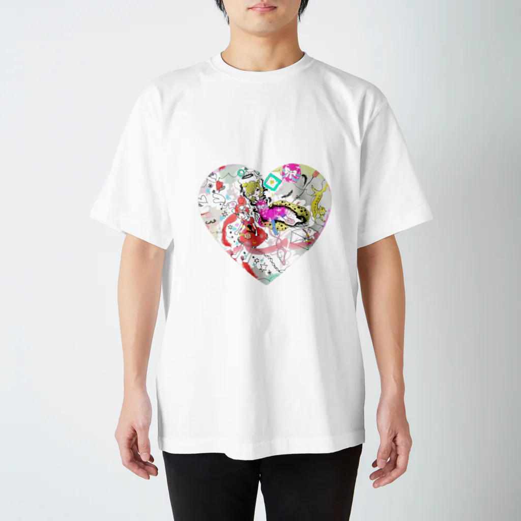 mikyacraft MIKA💓🌟赤い心臓のなかよしハート スタンダードTシャツ