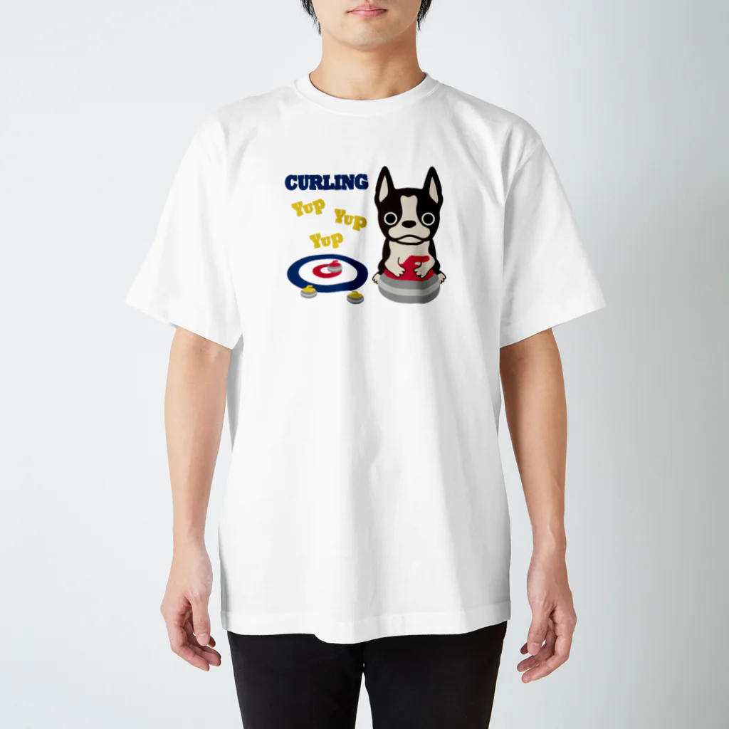 キッズモード某のカーリングとボストンテリア スタンダードTシャツ