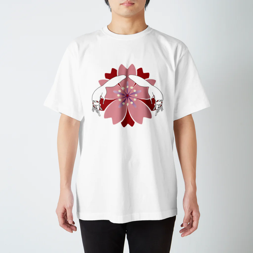 Amiの赤紅桜と屏風狐 スタンダードTシャツ