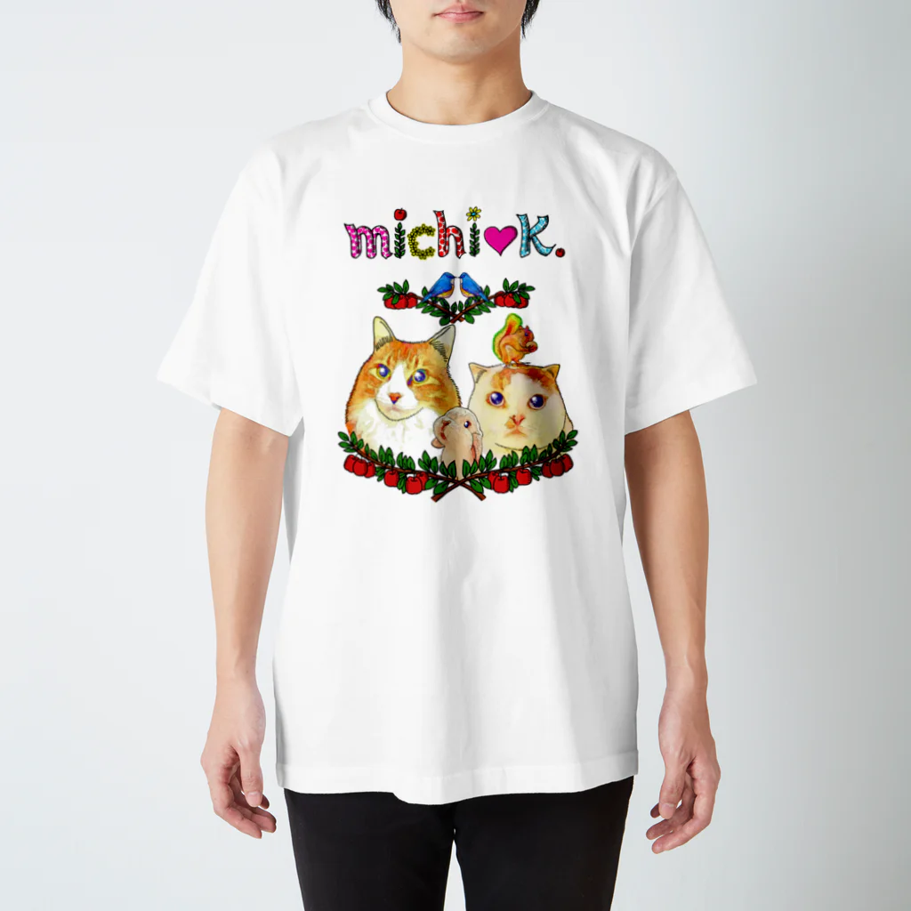 michi♡K  ミチケーファッションブランドの#3 ハート君＆ふく君〜森の仲間編〜おとぎの国のネコ スタンダードTシャツ