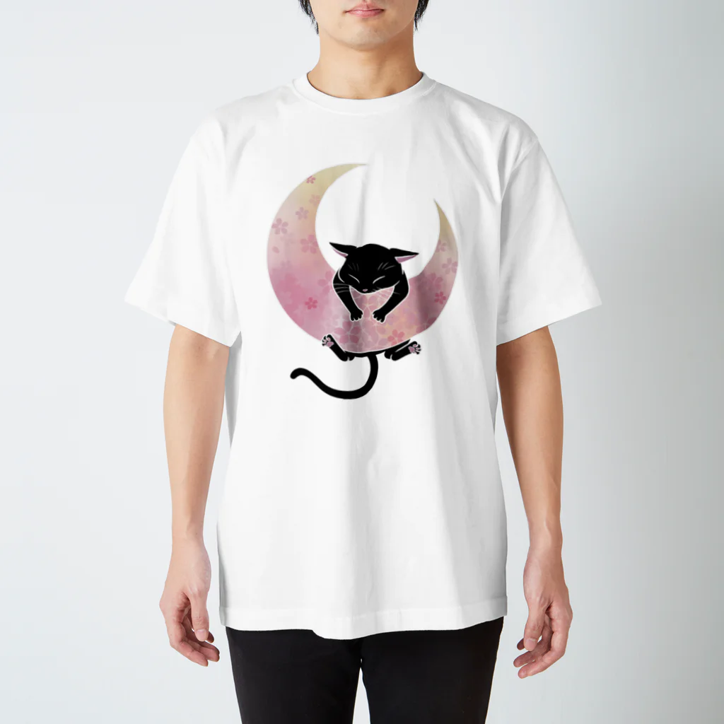 KOMANOSUKEの黒猫×月(桜ver.) スタンダードTシャツ