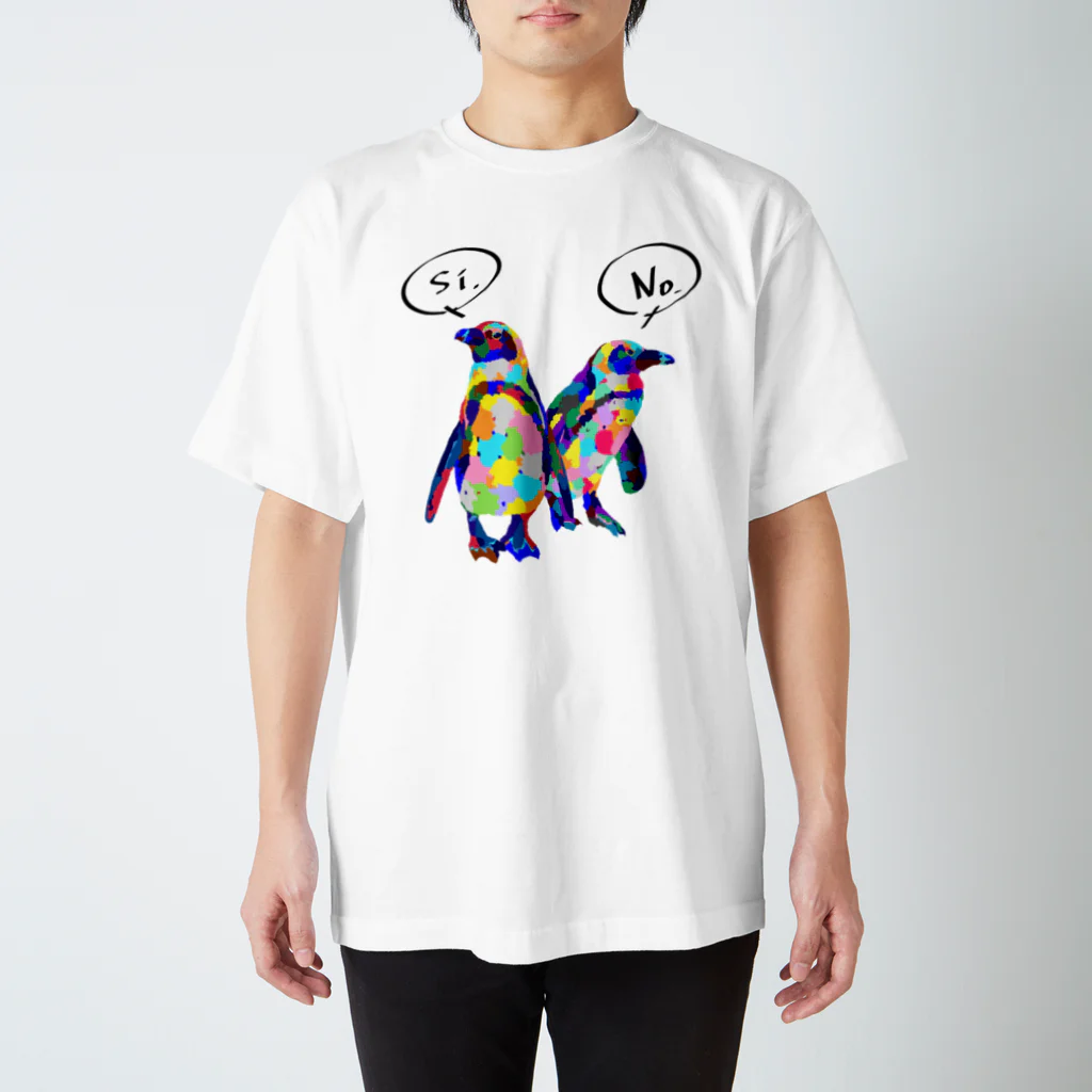 meiroのカラフルなペンギン_黒文字ver スタンダードTシャツ