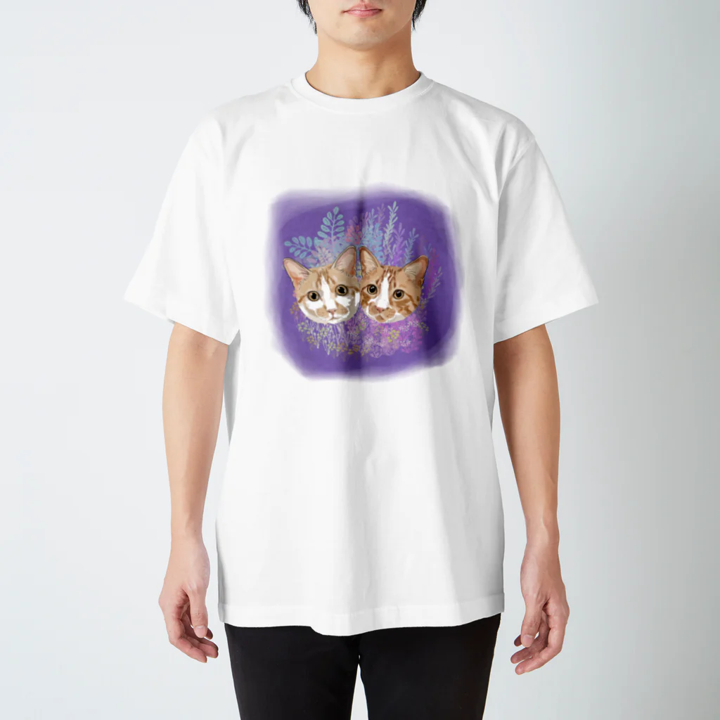 みきぞーん｜保護猫 ミッキー画伯と肉球とおともだちのrui&ram ×お花畑 スタンダードTシャツ