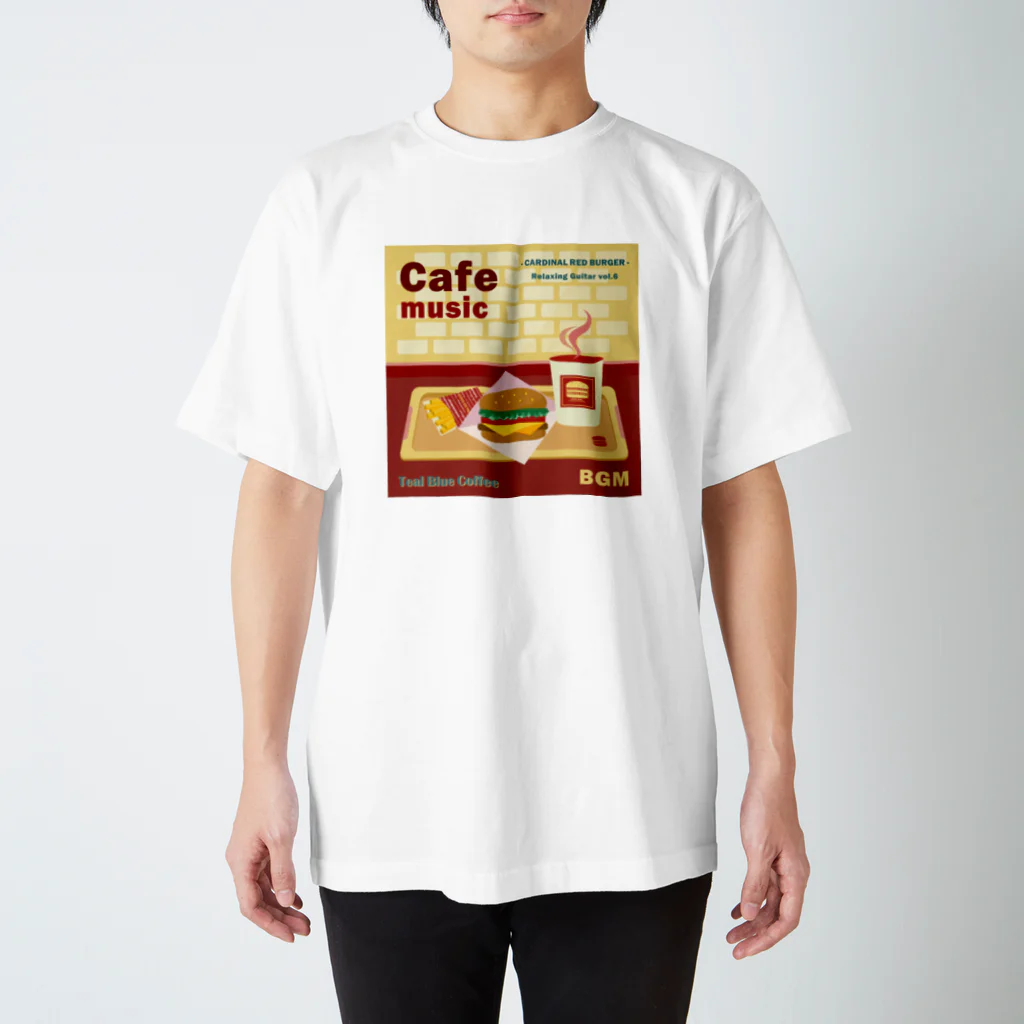 Teal Blue CoffeeのCafe music - CARDINAL RED BURGER - スタンダードTシャツ