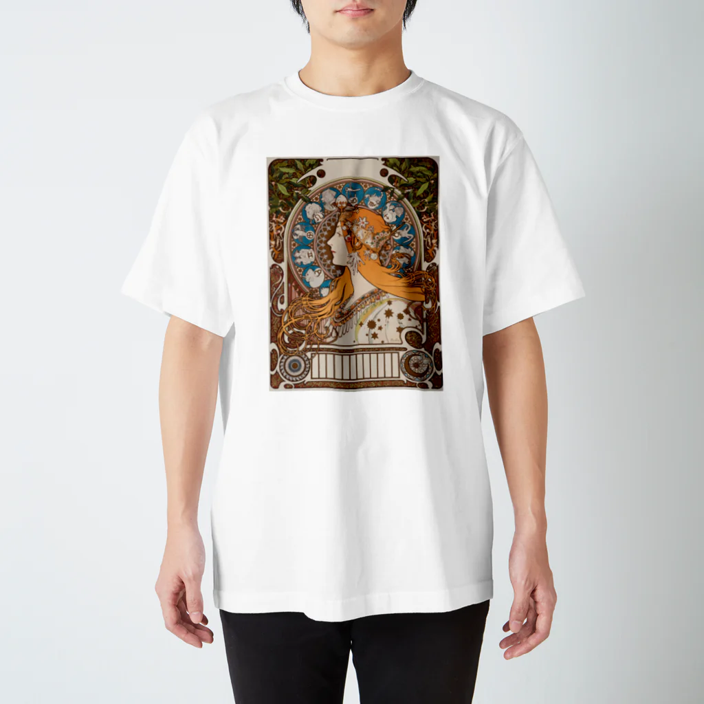 世界の絵画アートグッズのアルフォンス・ミュシャ《黄道十二宮》 スタンダードTシャツ