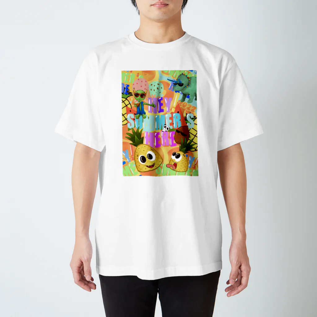 Hey! Kids Kidsのカラフル 夏 パイナップル ココナッツ ウィニー 恐竜 スタンダードTシャツ