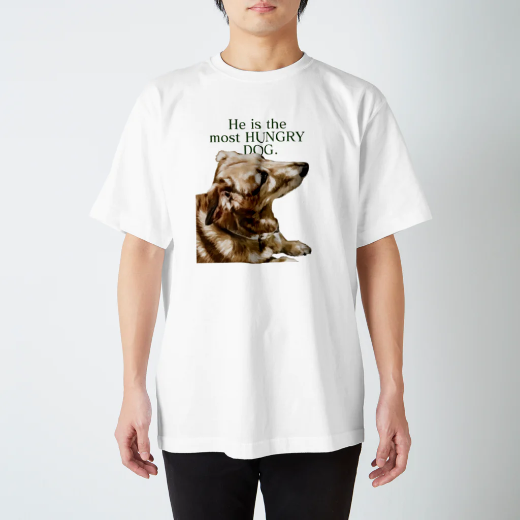 the most "DOG"のhe is the most hungry dog. GREEN スタンダードTシャツ