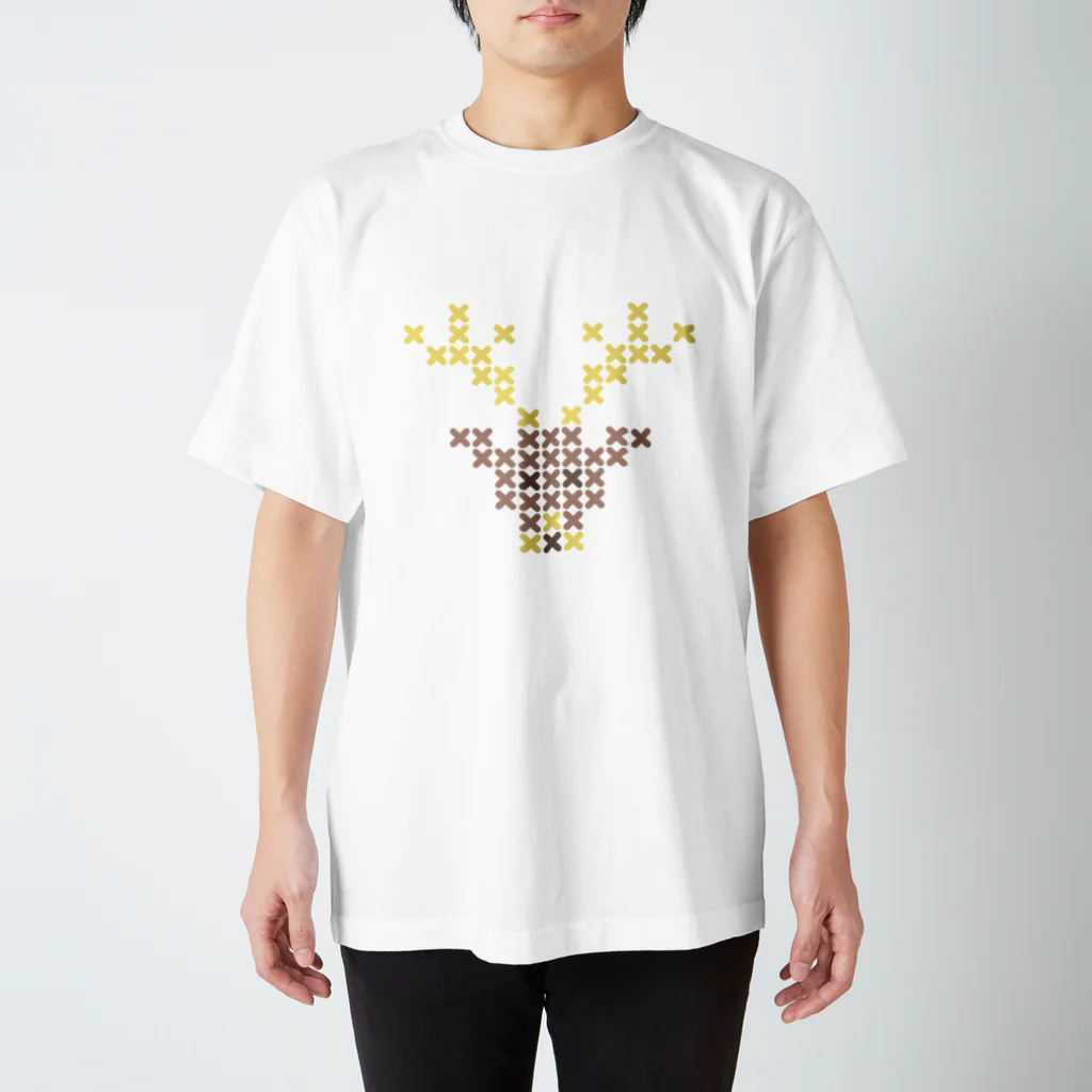 shisoppaの雄鹿-大 Cross-stitch Regular Fit T-Shirt