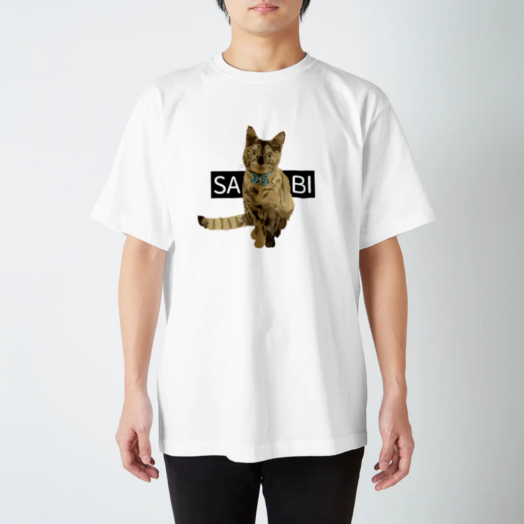 小鳥と映画館のサビ猫ちゃん SABIロゴ入り 黒 Regular Fit T-Shirt