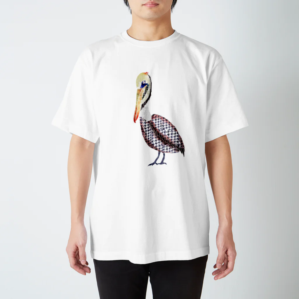 文様動物園 Pattern Zoo Museum shopの千鳥格子 × カッショクペリカン スタンダードTシャツ