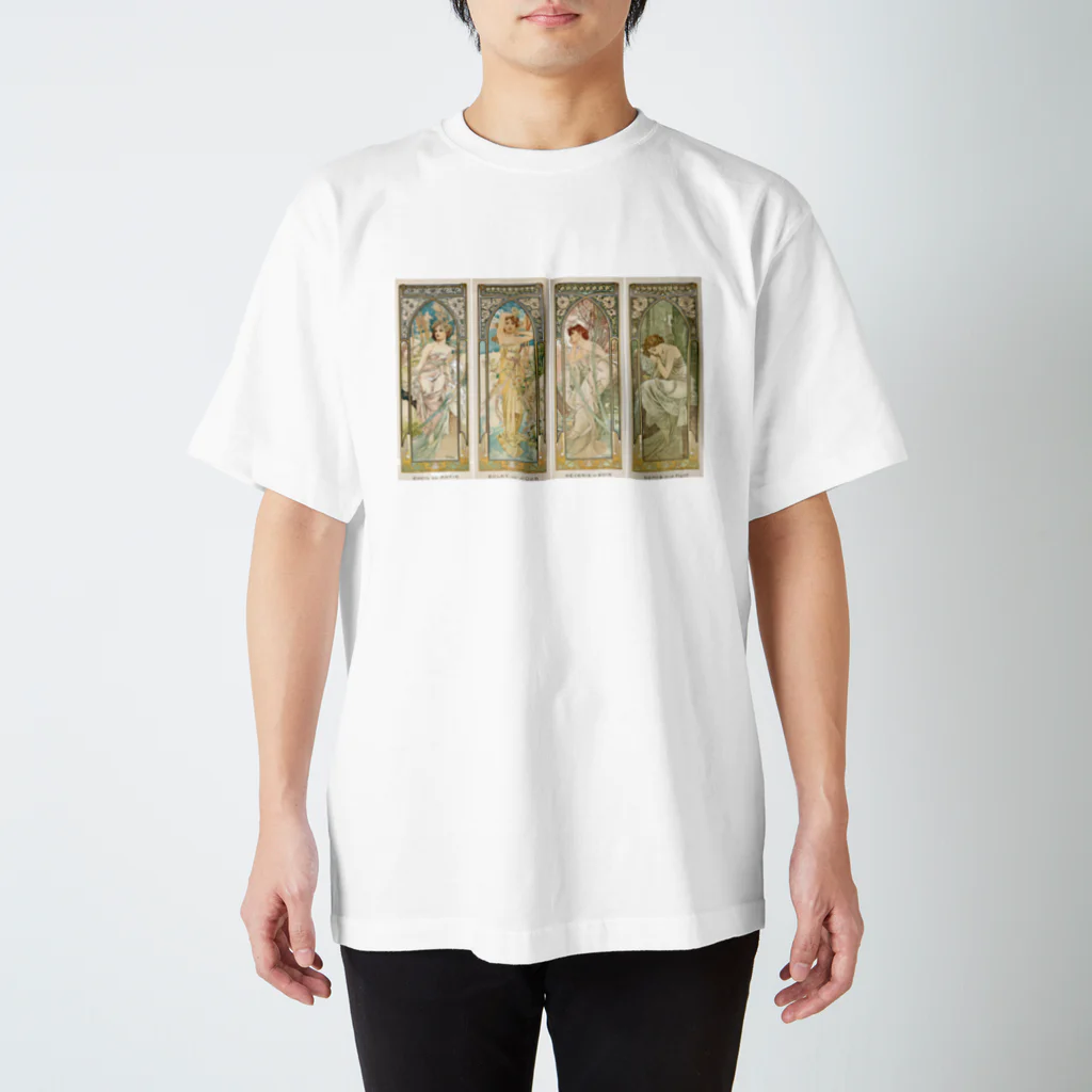 世界の絵画アートグッズのアルフォンス・ミュシャ《四つの時の流れ》 Regular Fit T-Shirt