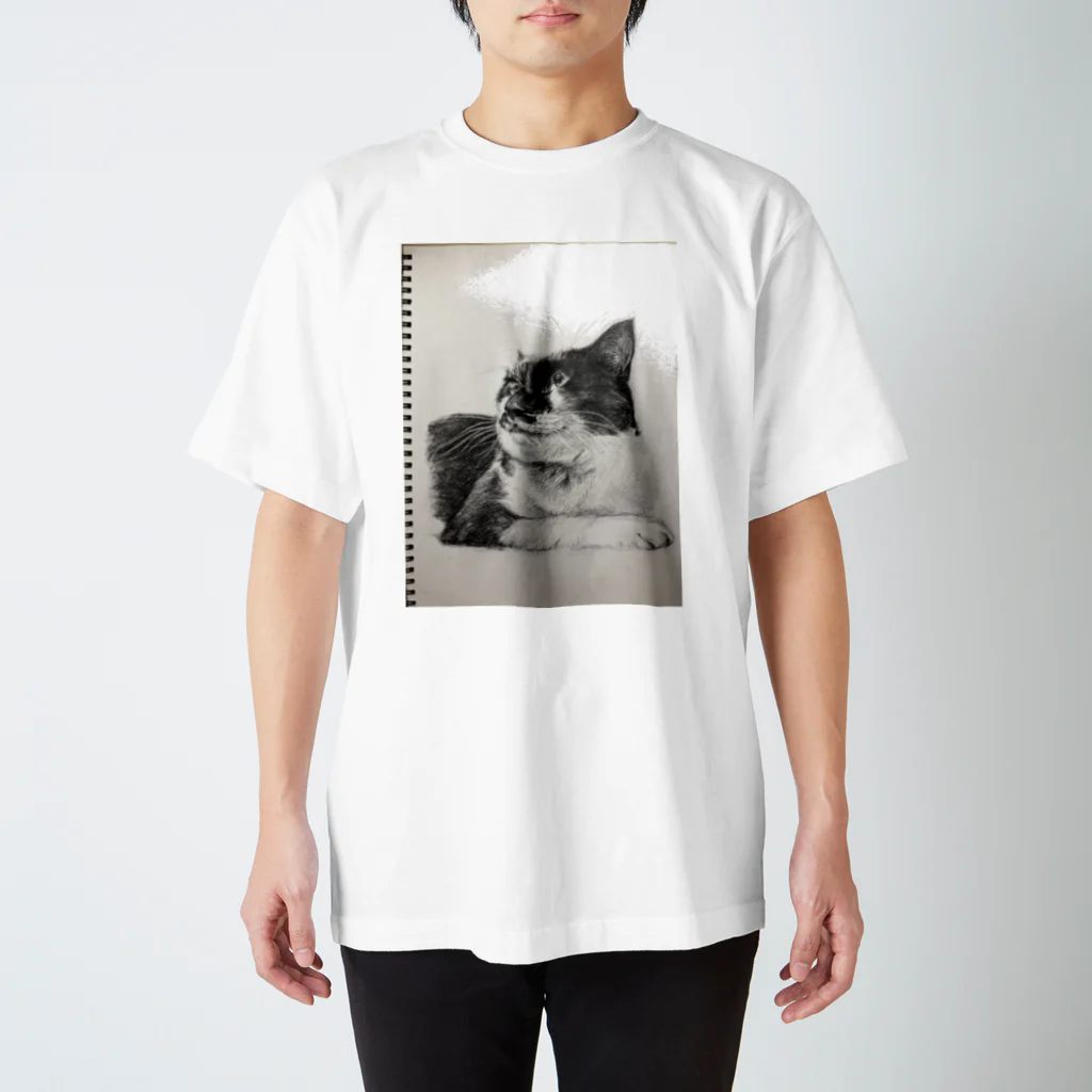 のり子・じゅん子の世話人 １号のリングノート風のマスク猫 スタンダードTシャツ