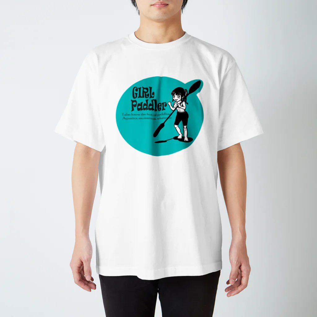 CK & outdoorマガジン店のガールパドラー裏背景青タイプ Regular Fit T-Shirt