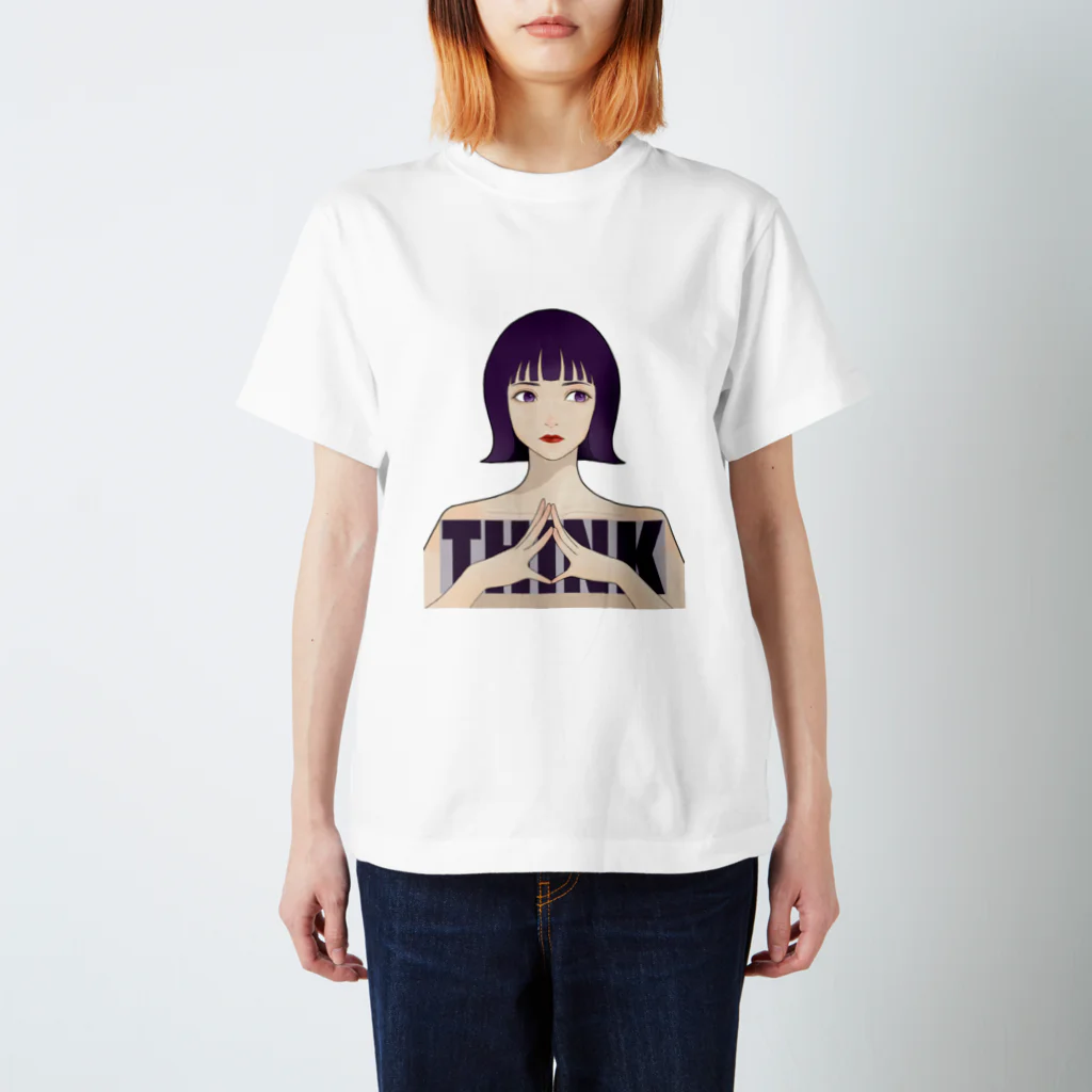 たなつ#指描きの考える女の子 スタンダードTシャツ