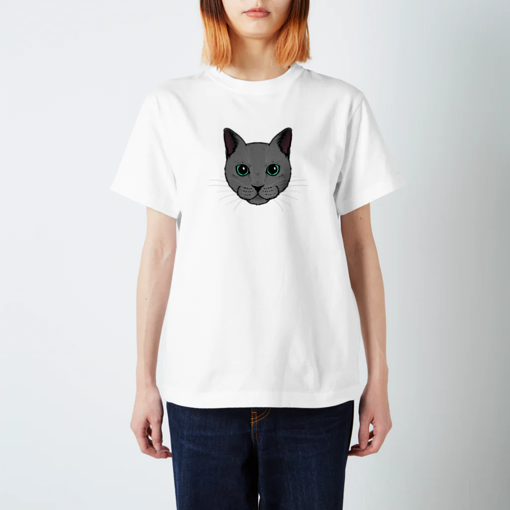 chi-bitの猫の顔（ロシアンブルー） スタンダードTシャツ