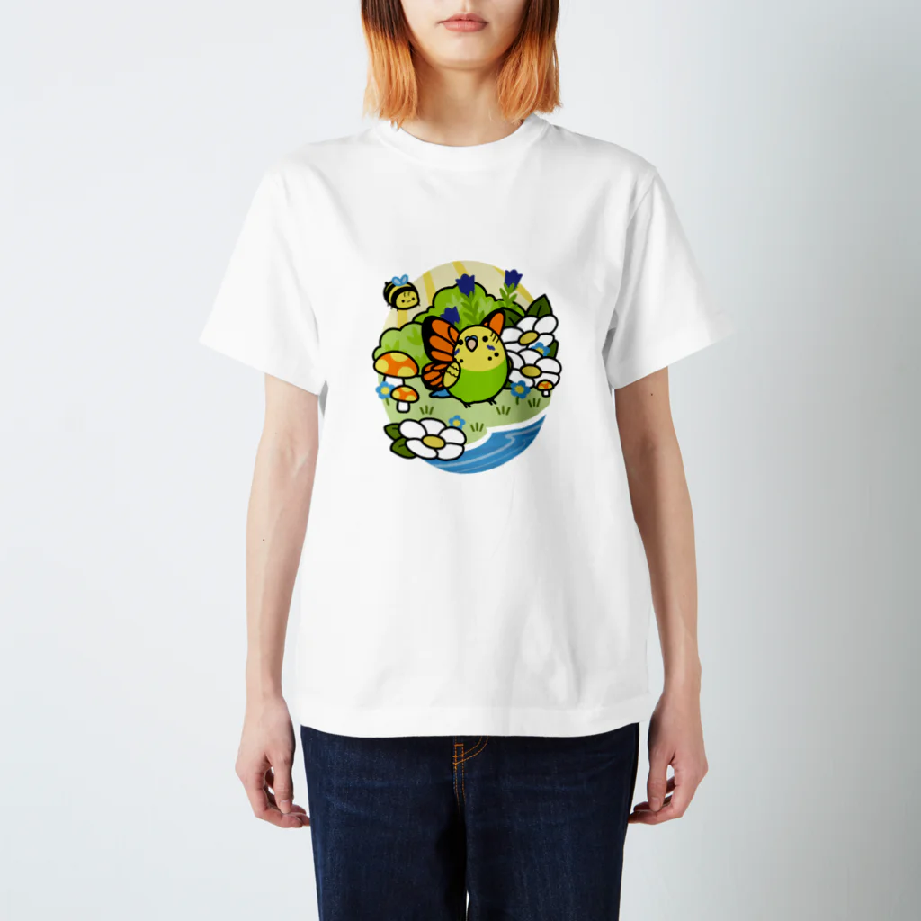 Cody the LovebirdのChubby Bird セキセイインコの妖精 Matcha 一緒に森を守ろう！ Regular Fit T-Shirt