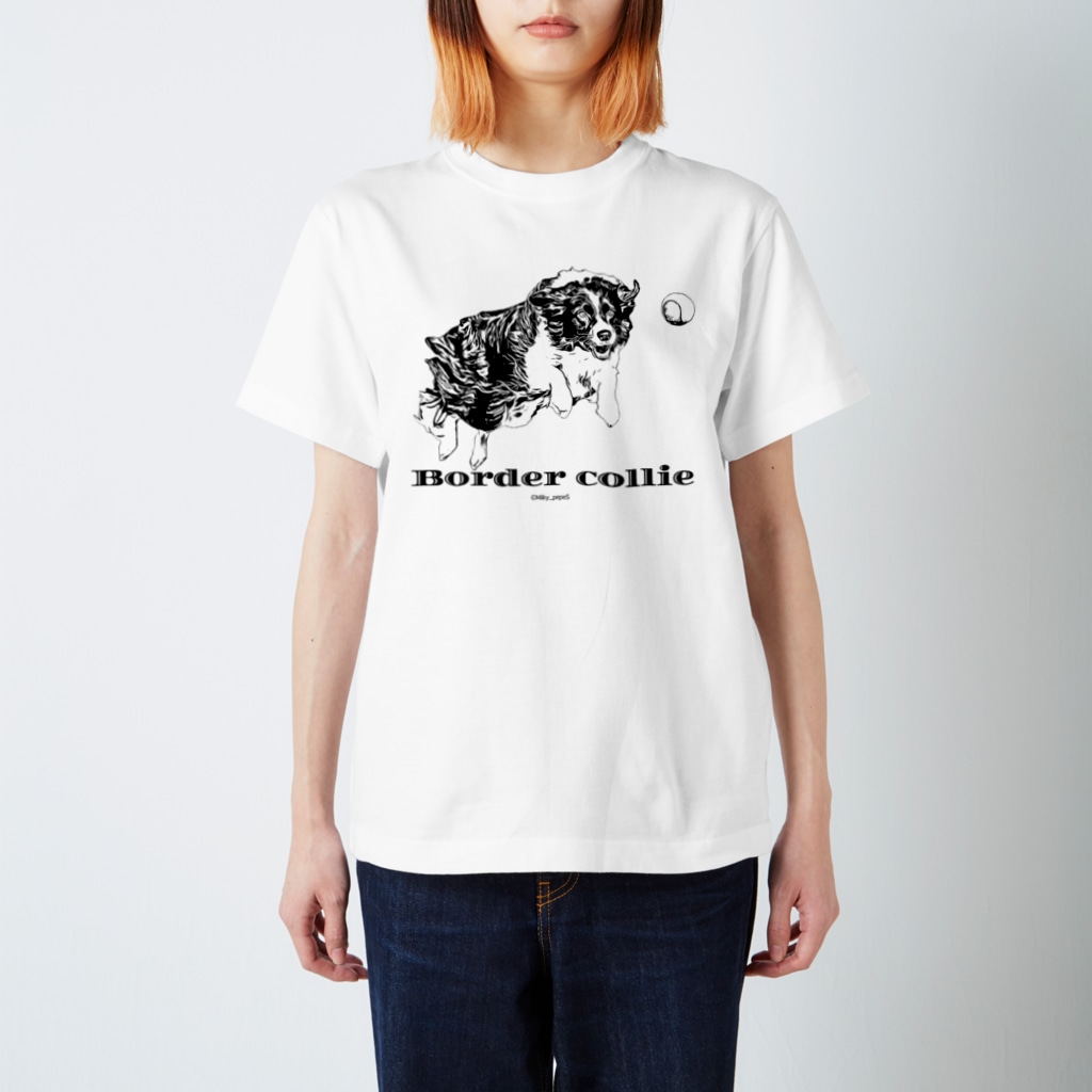 ユニークなワンちゃんデザインのお店のボーダーコリー モノクロデザイン Regular Fit T-Shirt