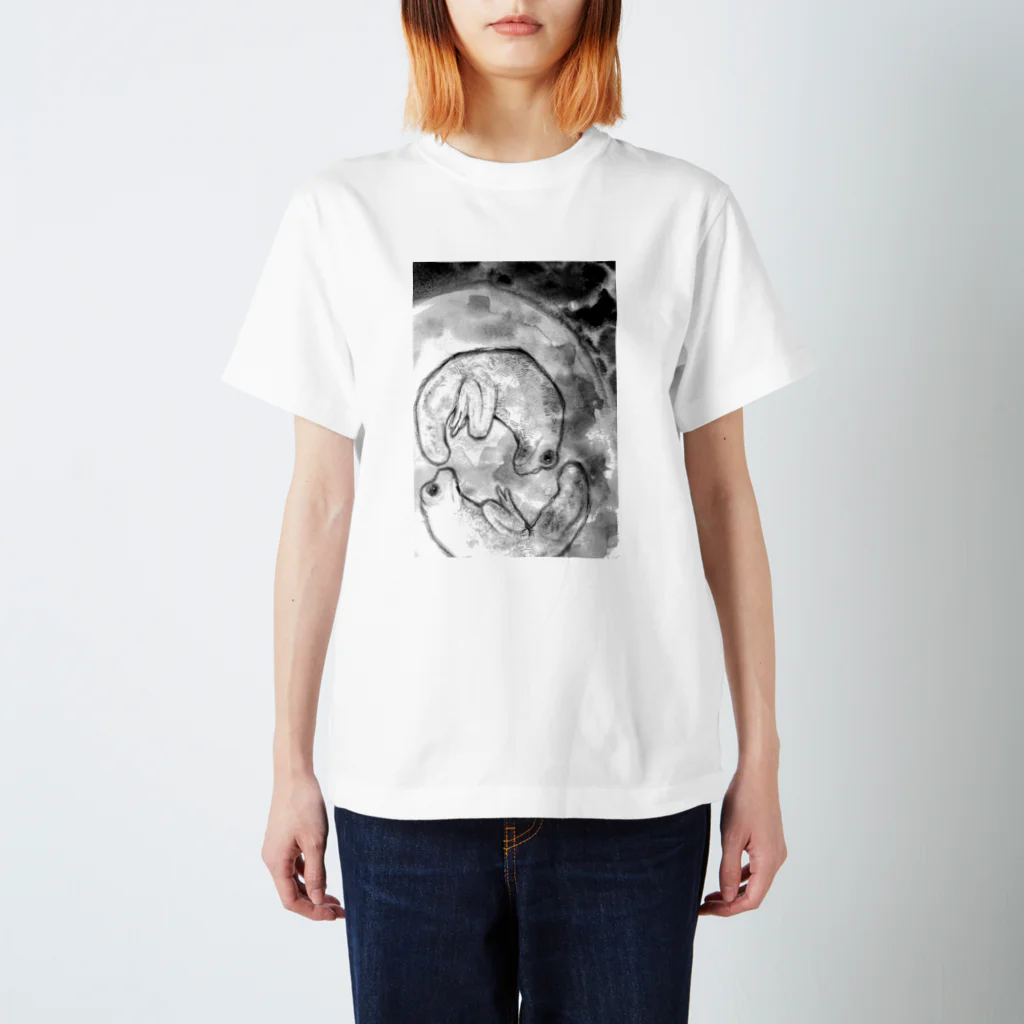 家の中の蛙 SUZURI店／森本のふたつの(黒) Regular Fit T-Shirt