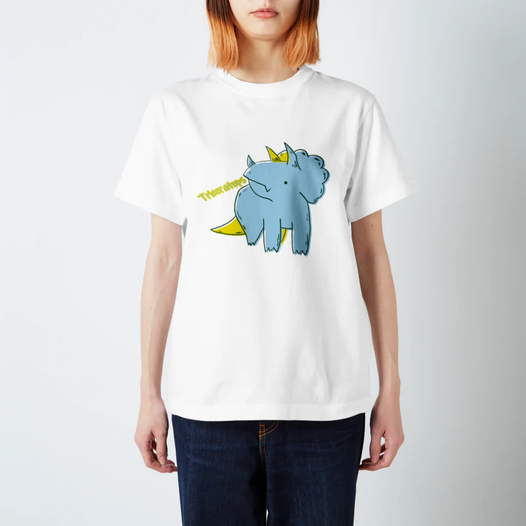 黒猫とカンパニュラのトリケラトプス好きのトリケラちゃんpopカラー Regular Fit T-Shirt