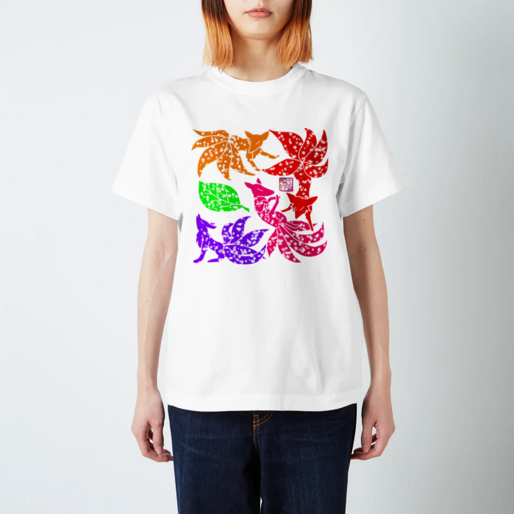 ❀花狐庵❀-HanaKoAn-の「百歳」Series * Fox!!Fox!!Fox!!"KonZukushi"haru Regular Fit T-Shirt