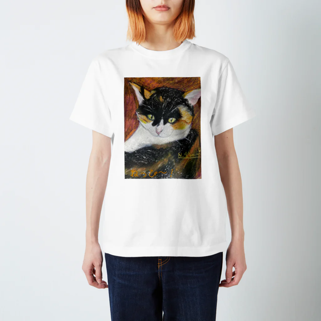 手作りアート　toto shopの手作り　アート　三毛猫　ねっぴ スタンダードTシャツ