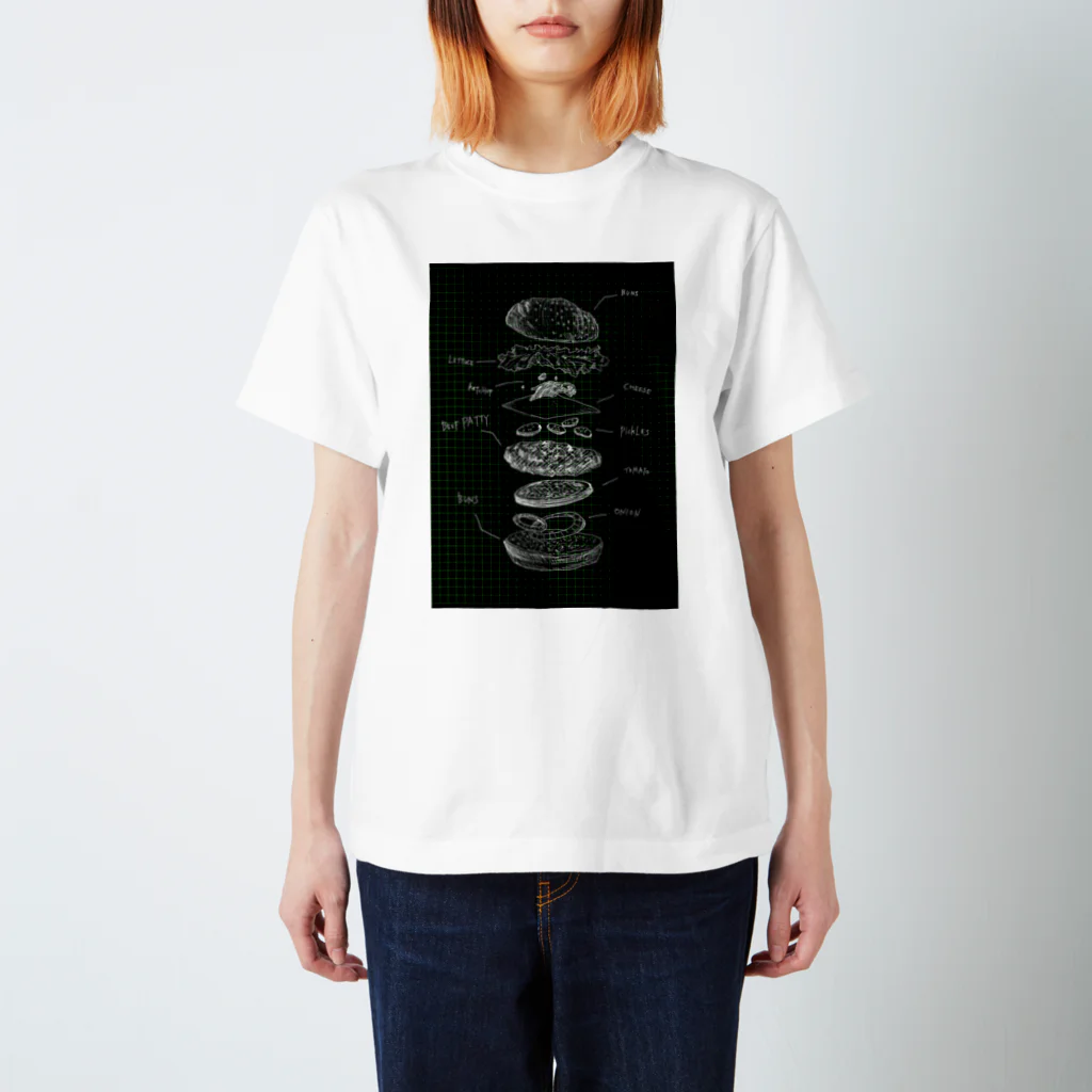 昆布しょうゆのBlueprint For The Hamburger BLACK スタンダードTシャツ