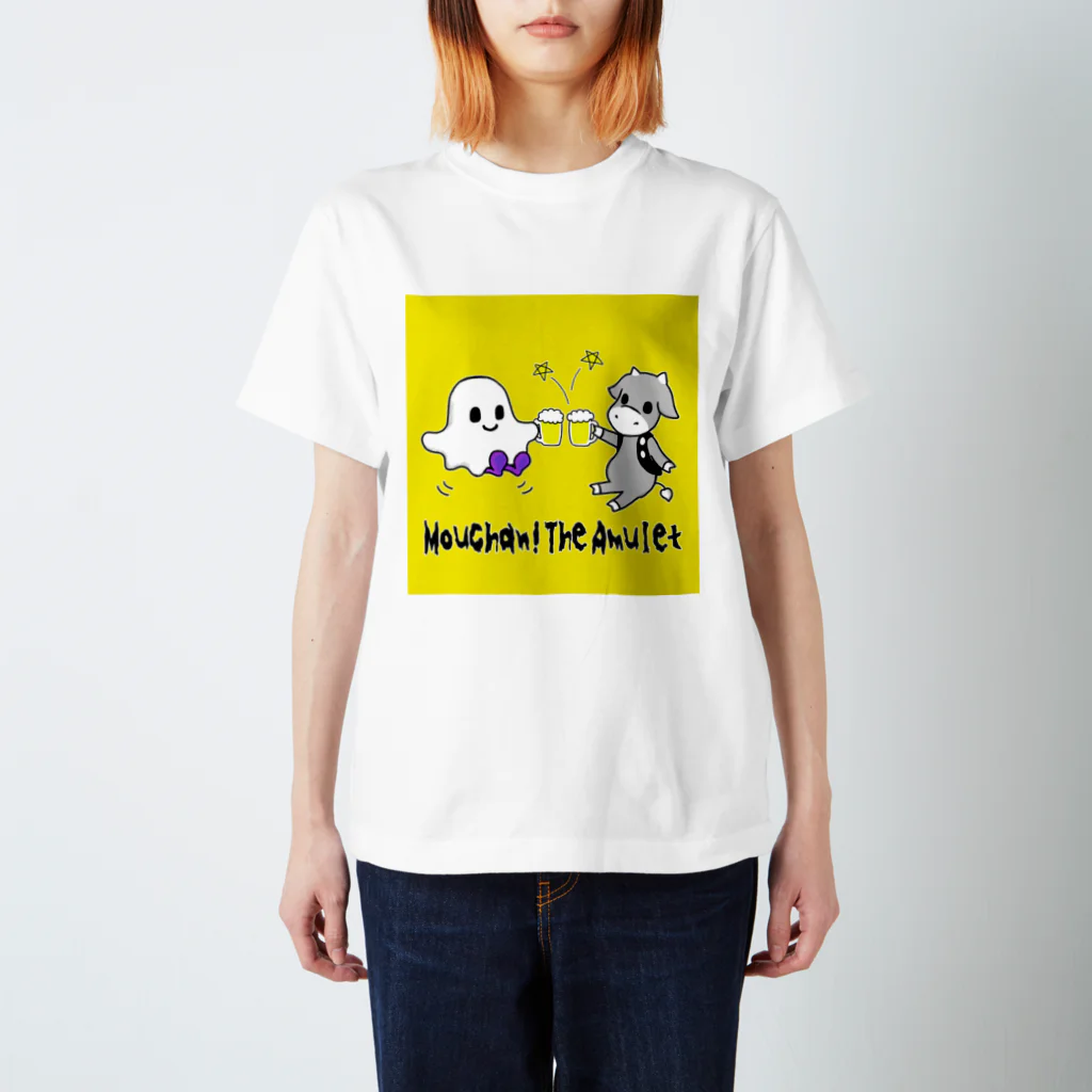 K O （けい・おー）のグッズのモーちゃんビールを飲む、黄バージョン スタンダードTシャツ