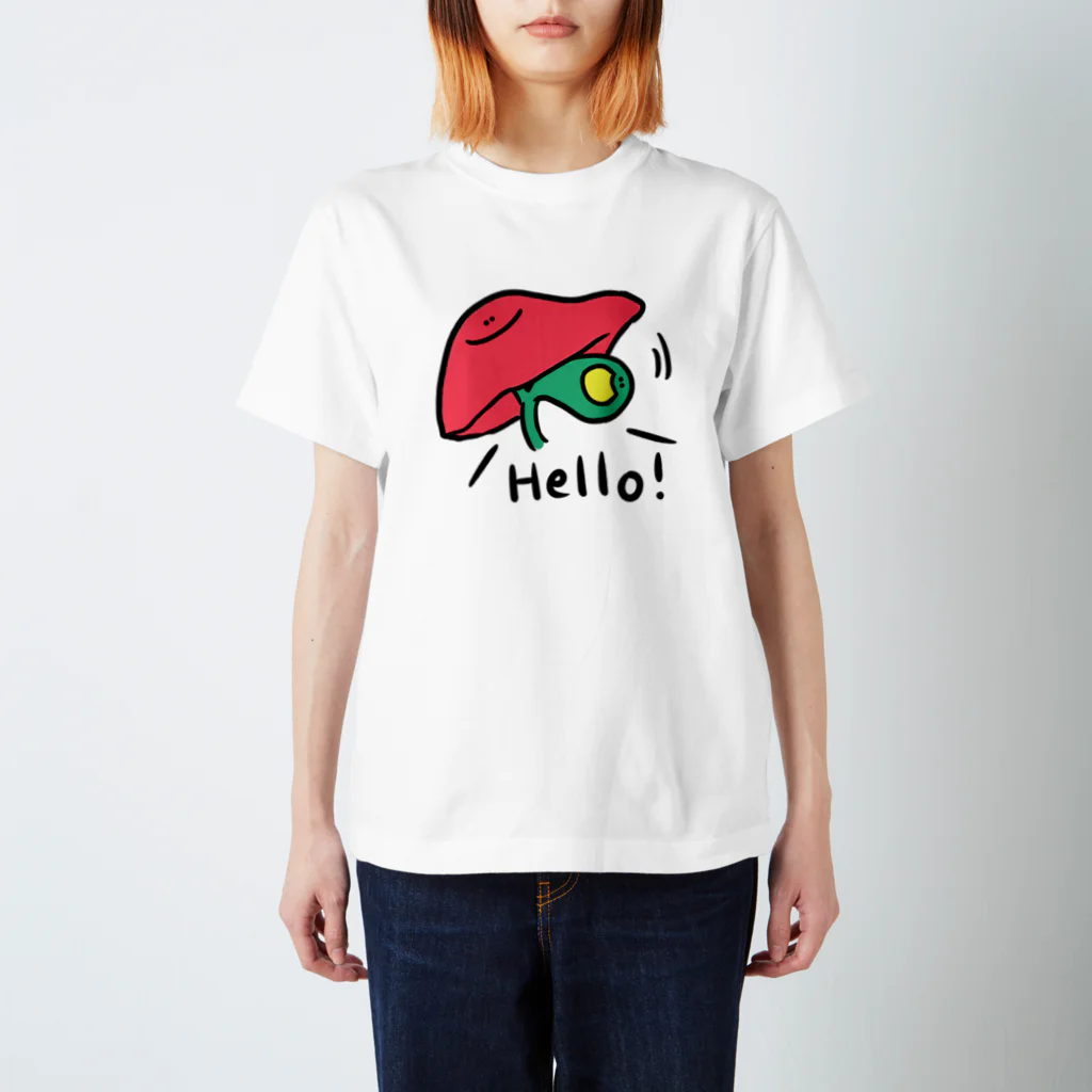 Dr.pepepe の陽気な血球やさんの肝臓のかげからこんにちは！胆嚢 スタンダードTシャツ