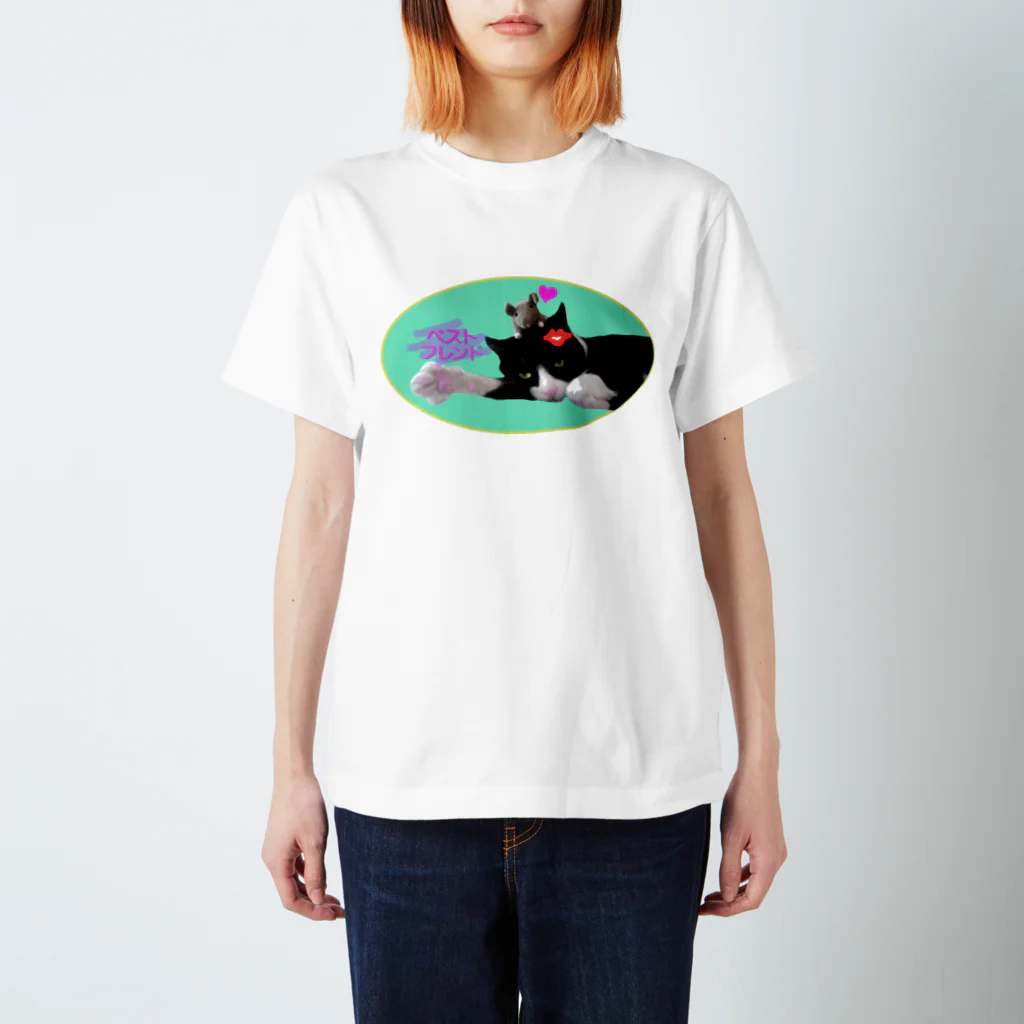 Kaeru Craftのベストフレンド ネコ丸とネズミ(グリーン) Regular Fit T-Shirt
