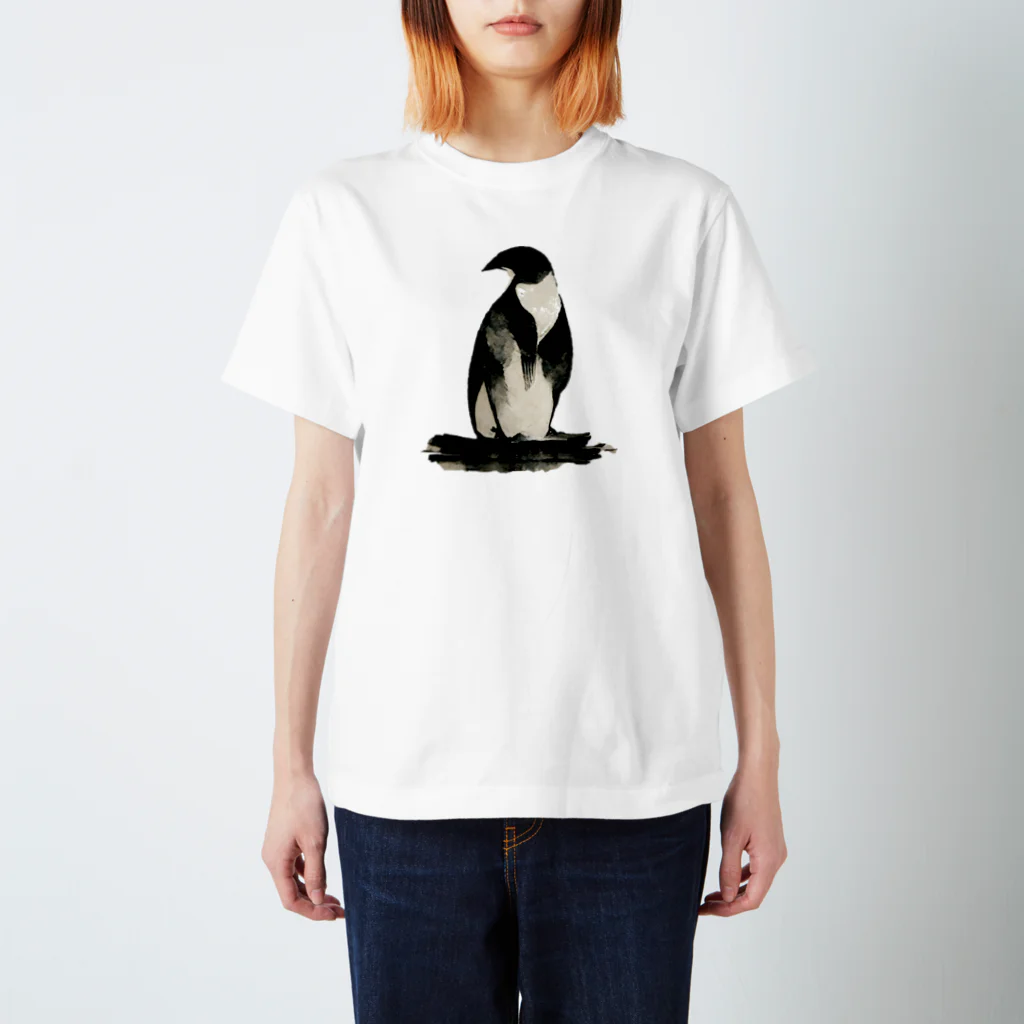 二三工房の水墨画風ペンギン スタンダードTシャツ