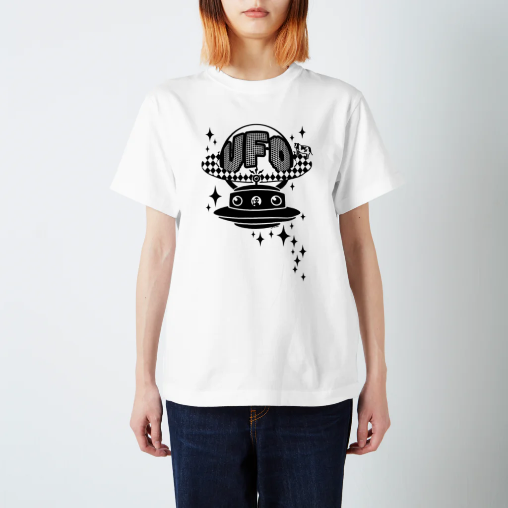 Cɐkeccooの宇宙にきらめく宇宙人★未確認飛行物体★UFO★‐ブラック Regular Fit T-Shirt