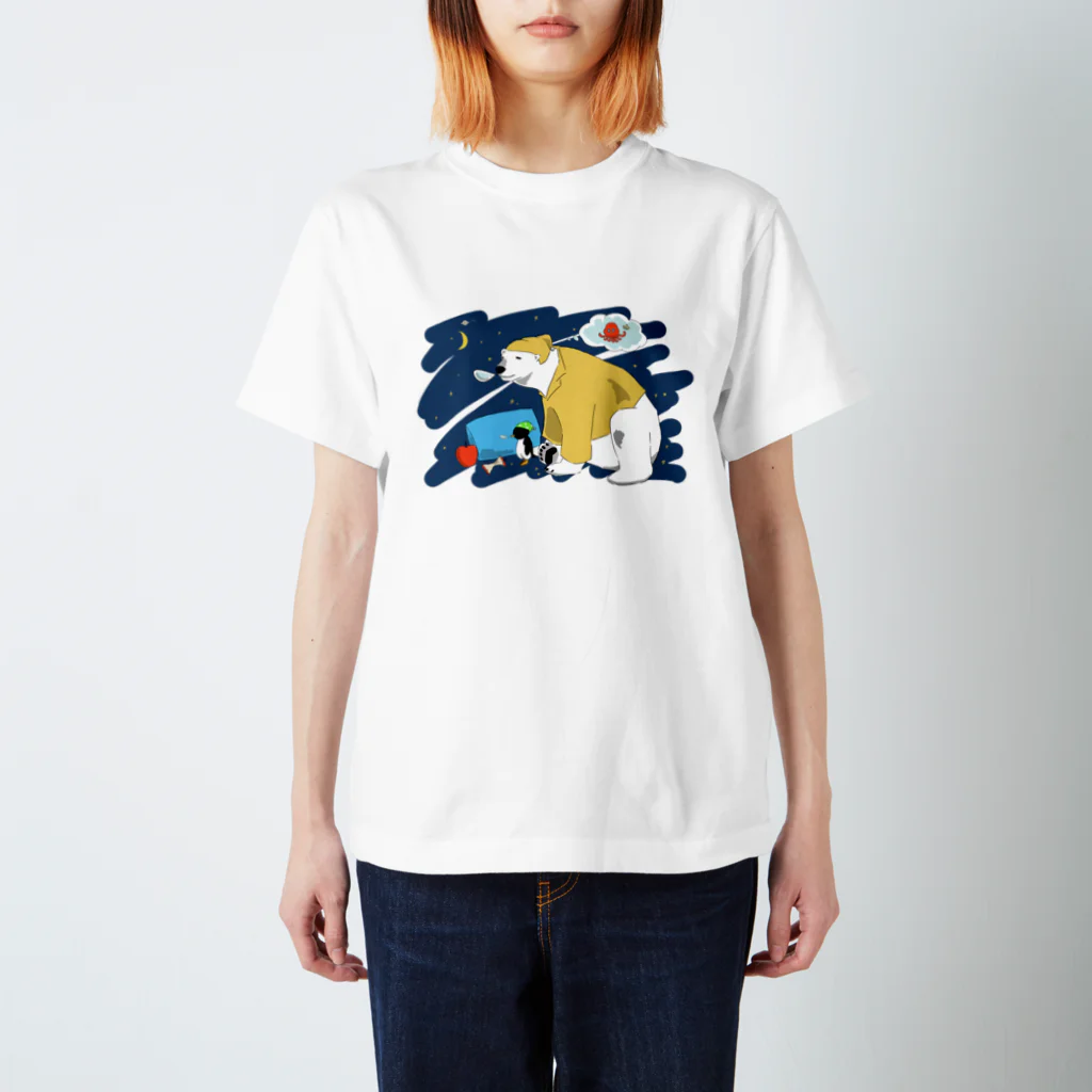 しろくまくんショップのしろくまくん、タコタコ星人の夢を見る Regular Fit T-Shirt