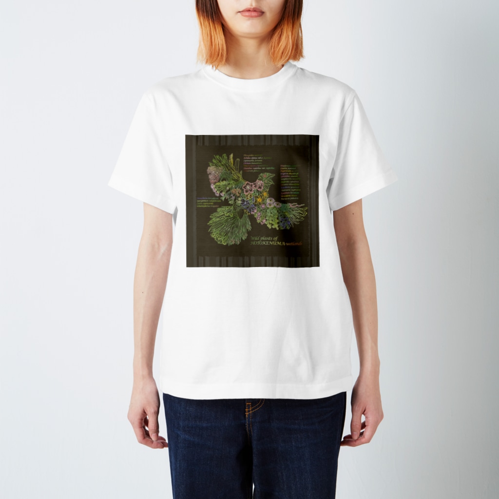 雁花工房（寄付アイテム販売中です）のWild plants of HOTOKENUMA-wetlands（背景ダークグレー） Regular Fit T-Shirt