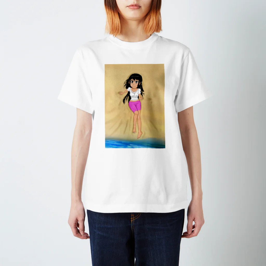 げーむやかんのカラー黒髪女子浜辺 スタンダードTシャツ