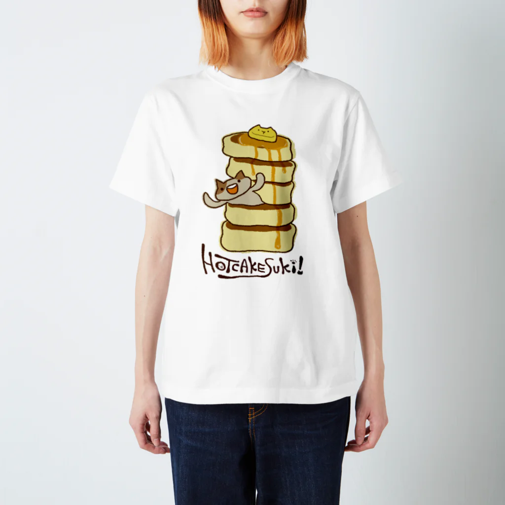 シュガァシロップのホットケーキが好きなねこ（IN／カラー） スタンダードTシャツ