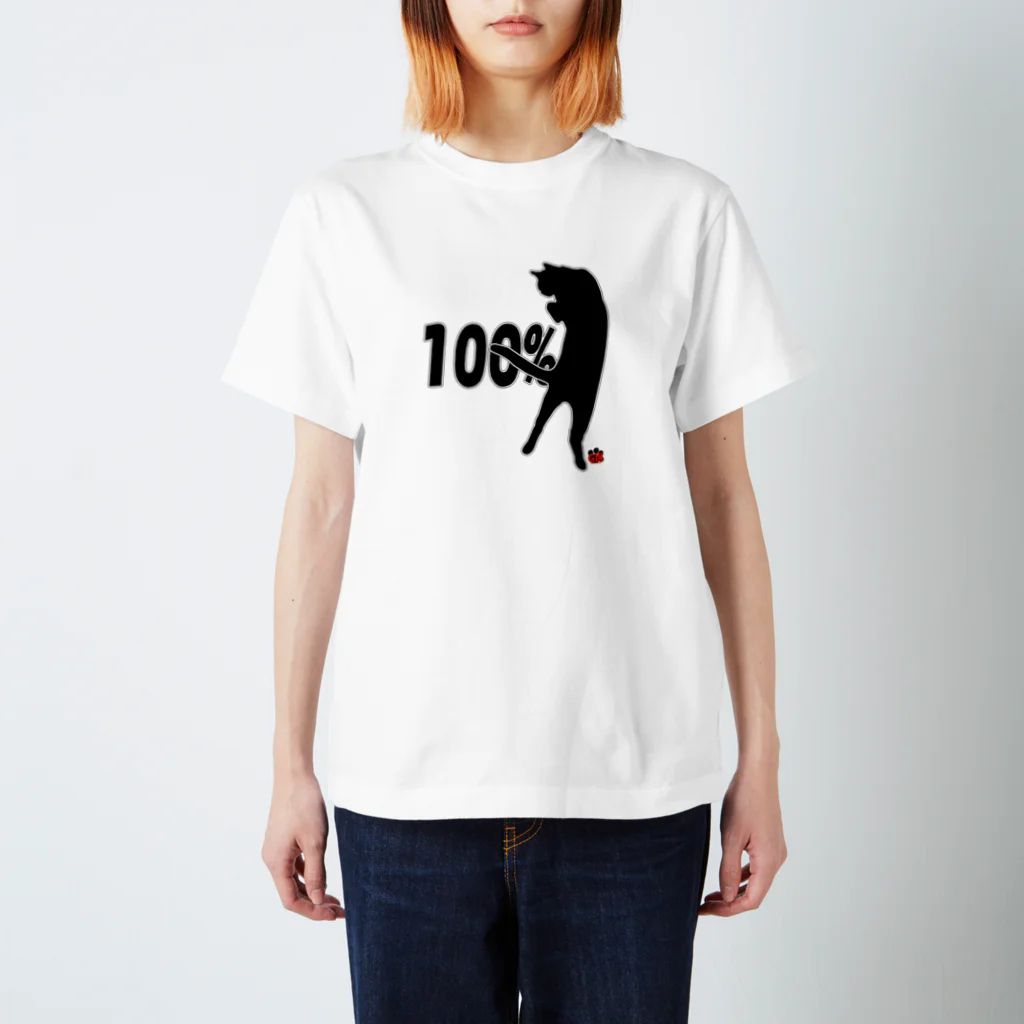 アトリエGINのロシアンブルー銀　猫の100% Tシャツ(黒シルエットVer)  スタンダードTシャツ
