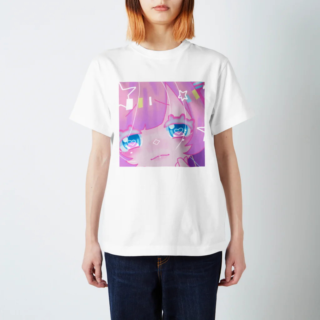 ぽぽろ🦇のピンクと水色のキラキラ女の子 スタンダードTシャツ