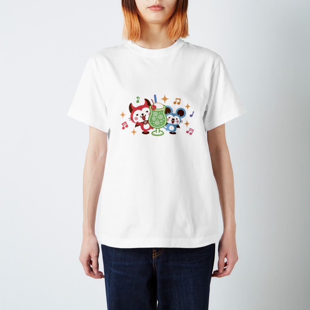 ミニマムユニヴァース@SUZURIのデビねこくんとデビねずちゃん Tシャツ クリームソーダ Regular Fit T-Shirt