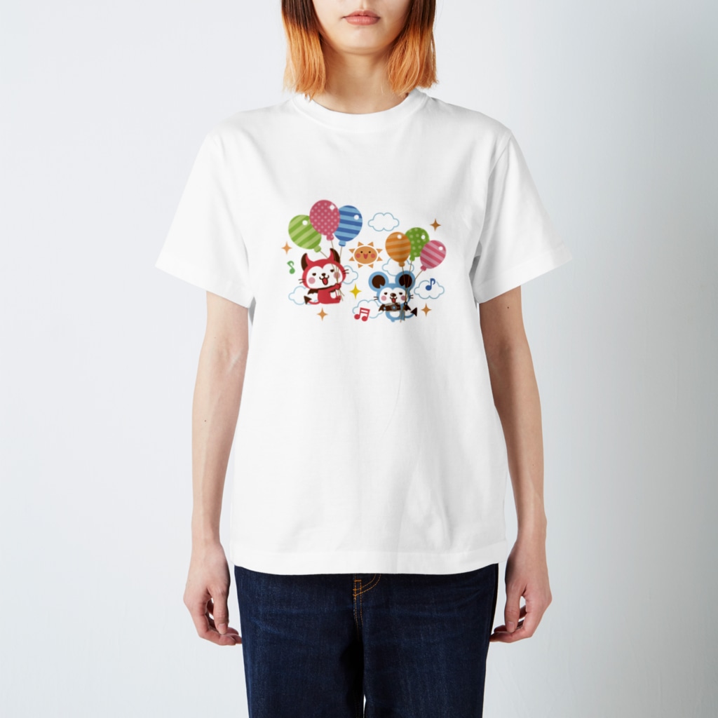ミニマムユニヴァース@SUZURIのデビねこくんとデビねずちゃん Tシャツ 風船 Regular Fit T-Shirt