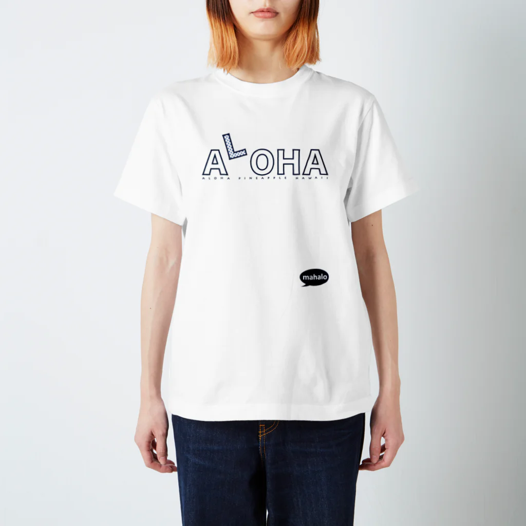 aloha_pineapple_hawaiiのALOHA dots navy blue　108 スタンダードTシャツ