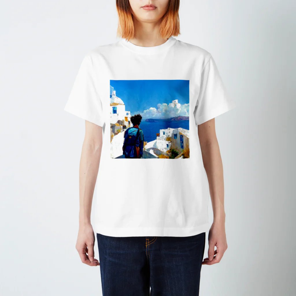 midjourney_travelerのサントリーニ島 Regular Fit T-Shirt