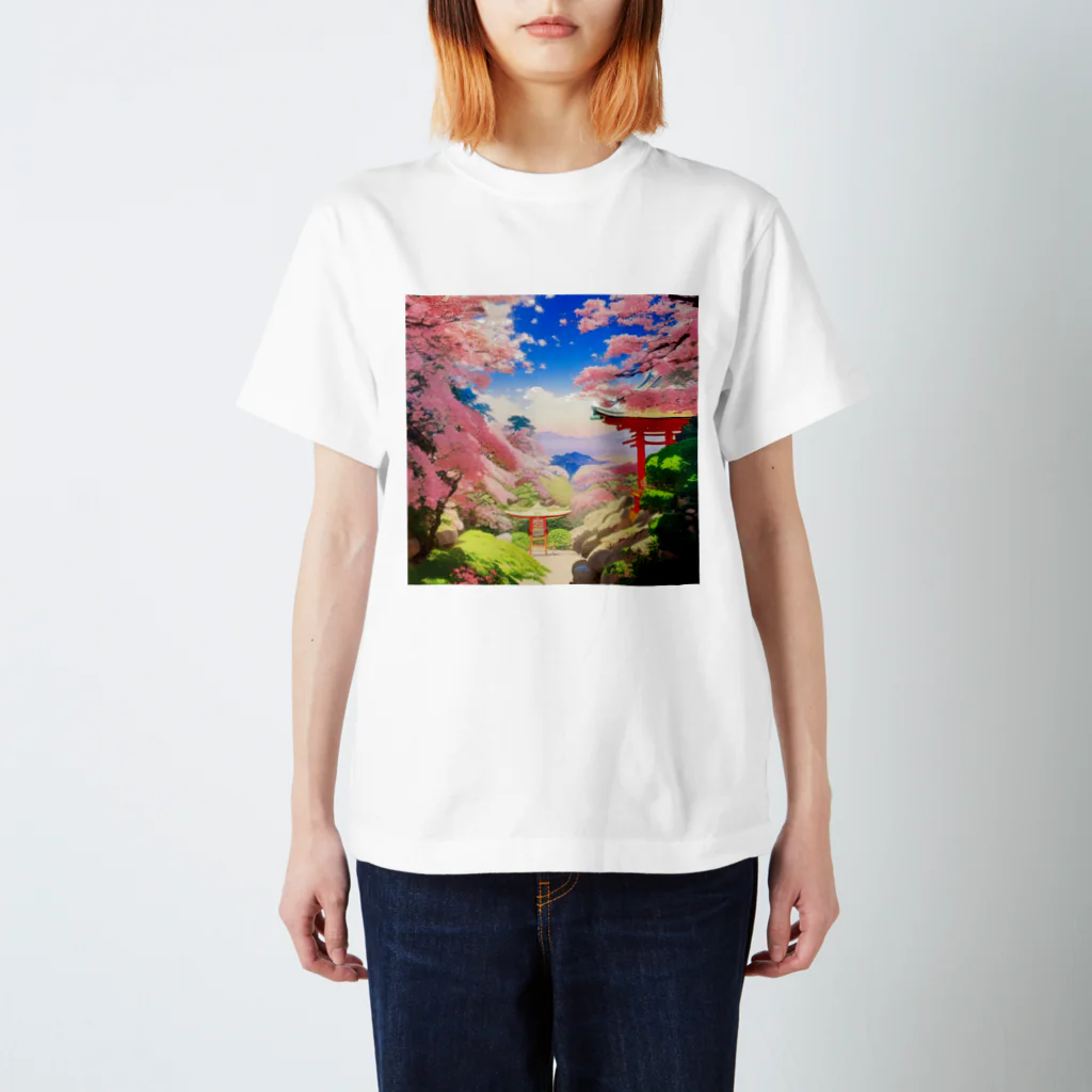 Beautiful_Landscapeの桜・鳥居・青空　その１ スタンダードTシャツ